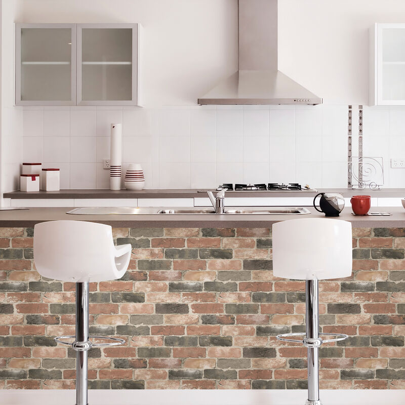 Newport Reclaimed Brick Red Faded Peel & Stick Wallpaper image number 3