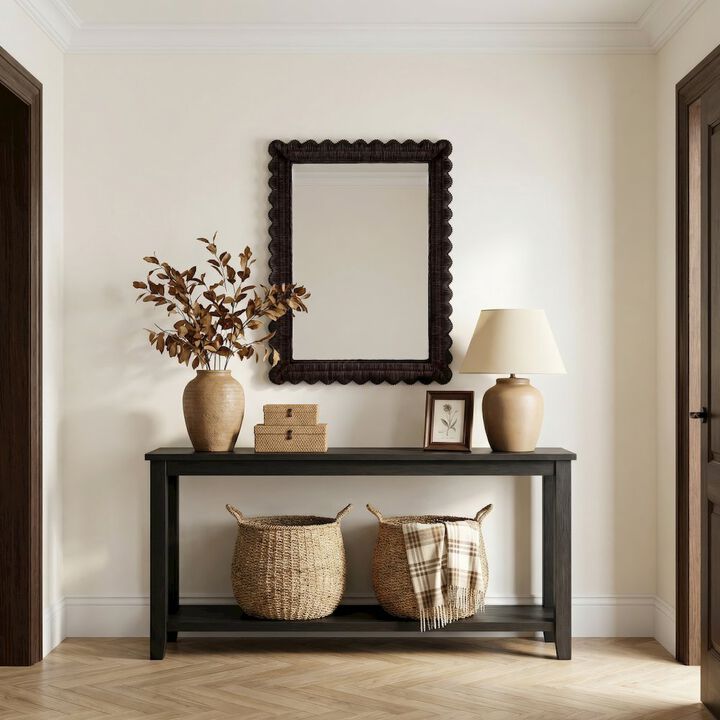 Butler Specialty Flora 30 in. W x 40 in. H Rectangular Rattan Scalloped Edge Wall Mirror, Brown