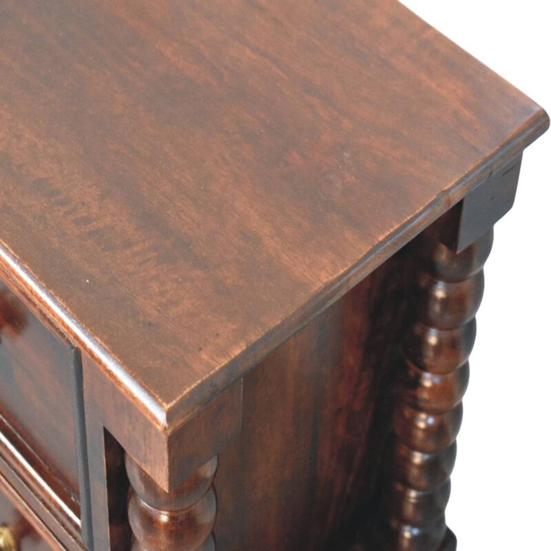 Artisan Furniture Solid Wood Spindle Winewood Nightstand, 2 Drawers, Dark Brown image number 4