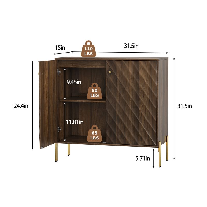 TATEUS Walnut Finish Mid-Century Buffet Cabinet – 4-Door Sideboard for Entryway
