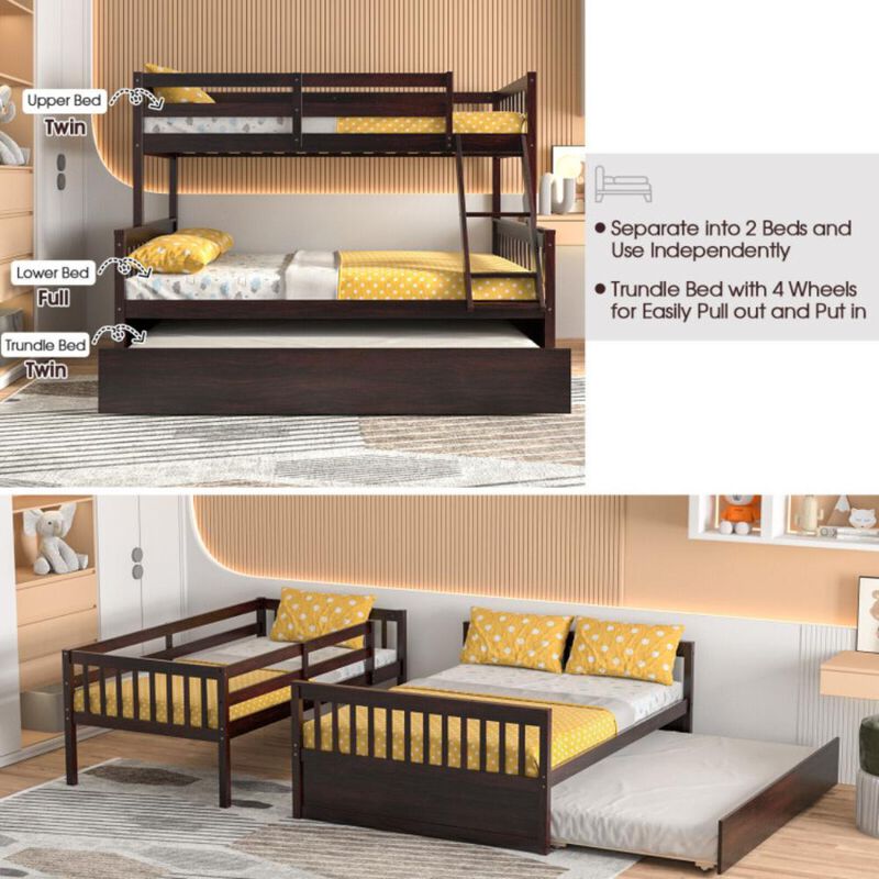 Hivvago Twin Over Full Convertible Bunk Bed with Twin Trundle