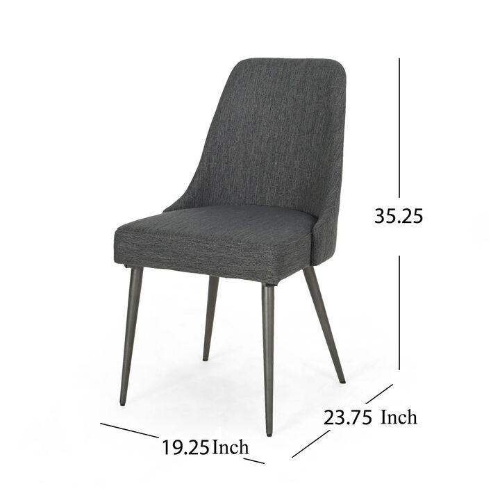 Dining Side Chair Set of 2, Smooth Textured Gray Fabric Armless Design