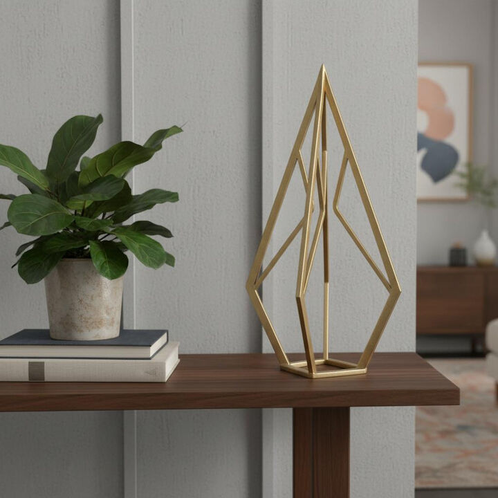 HomeRoots 14" Gold Metal Open Geometric Tabletop Sculpture