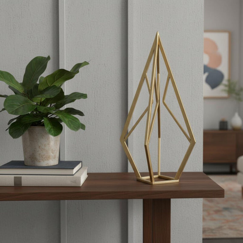 HomeRoots 14" Gold Metal Open Geometric Tabletop Sculpture image number 1