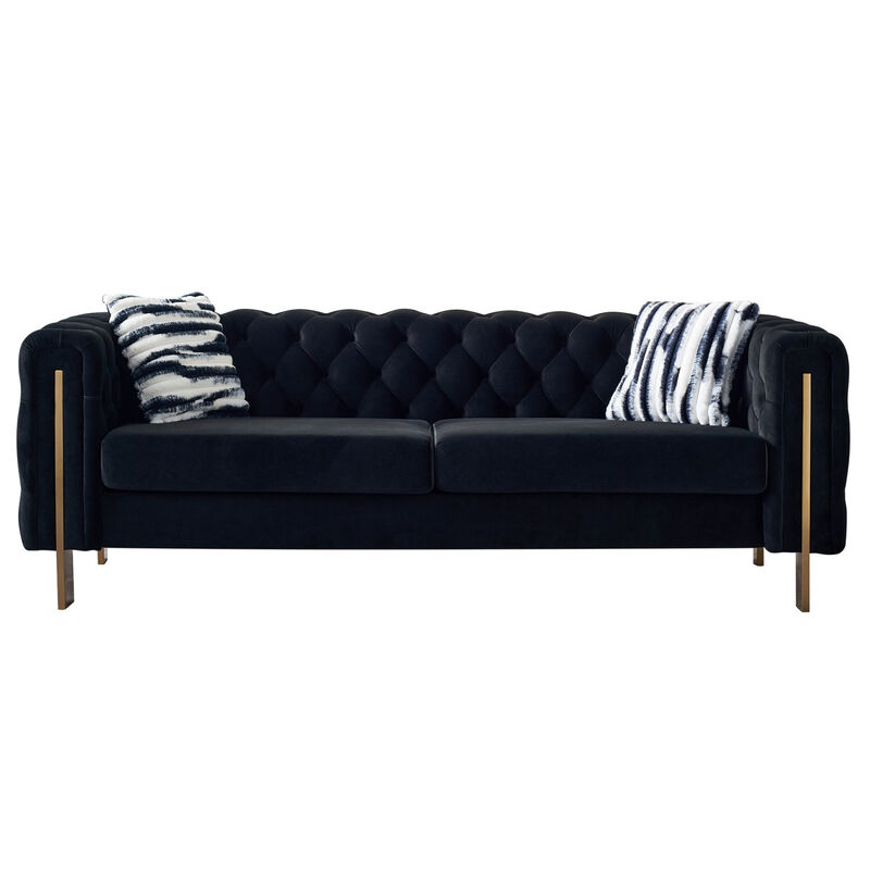 Chesterfield Modern Tufted Velvet Living Room Sofa, 84.25" W Couch, Black image number 1