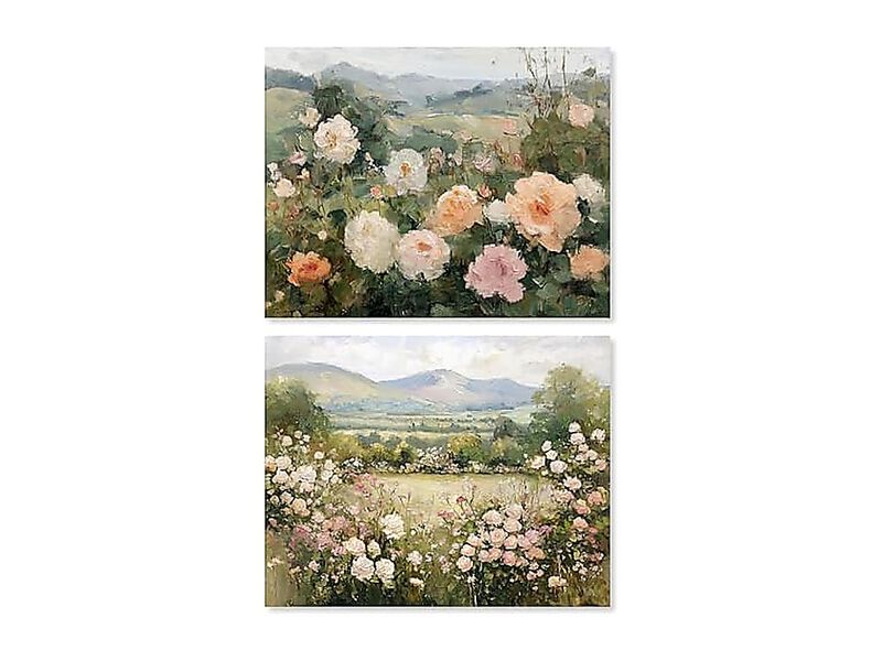 Blush Pink Bedroom Botanicals Canvas Farmhouse Wall Decor Set 2 Gallery Wrapped image number 0