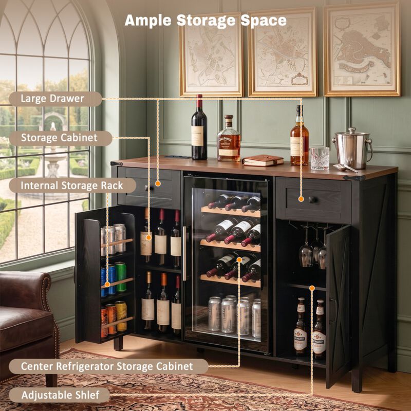 Jiljun Farmhouse Wine Bar Sideboard Cabinet image number 4