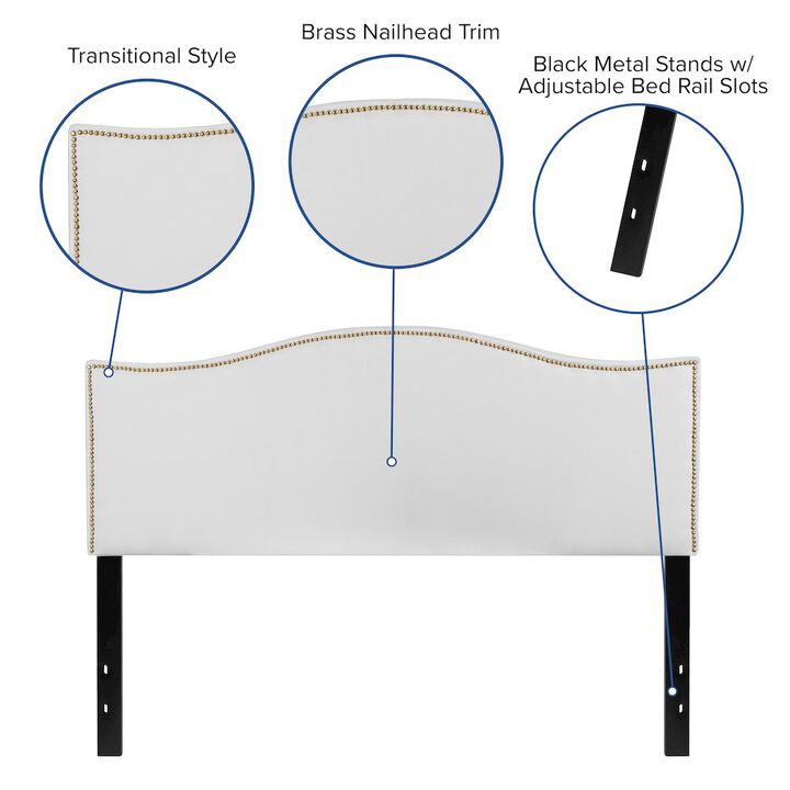 Flash Furniture Upholstered Queen Size Headboard with Accent Nail Trim in White Fabric