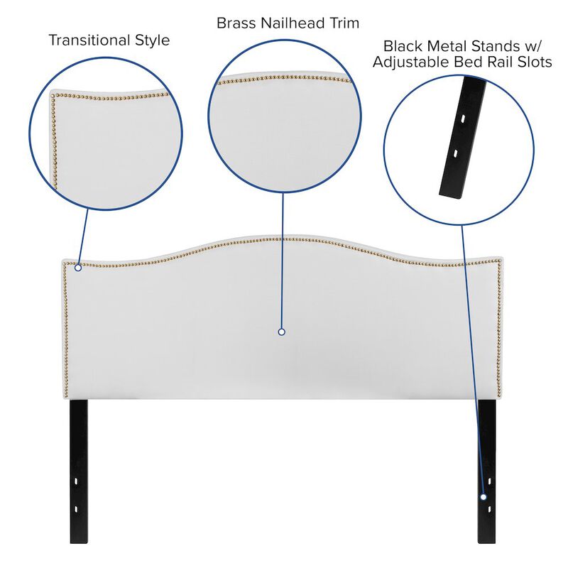 Flash Furniture Upholstered Queen Size Headboard with Accent Nail Trim in White Fabric image number 1