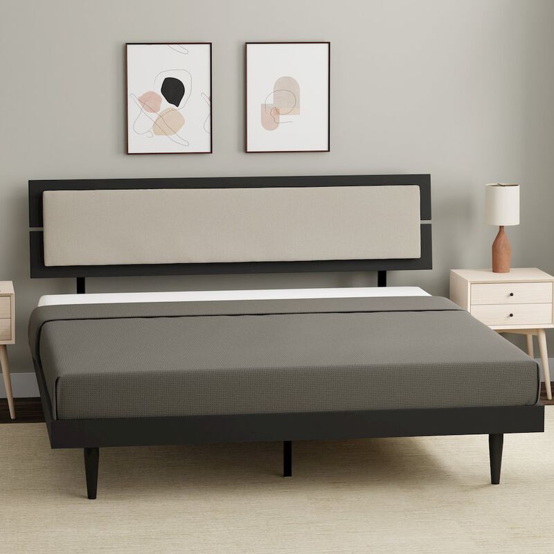 Comfort Pointe Benoni King Wooden Bed with Taupe Cushion Black