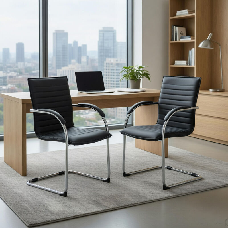 Neni Office Chair Set of 2, Foam Fill Vinyl, Chrome Cantilever image number 8