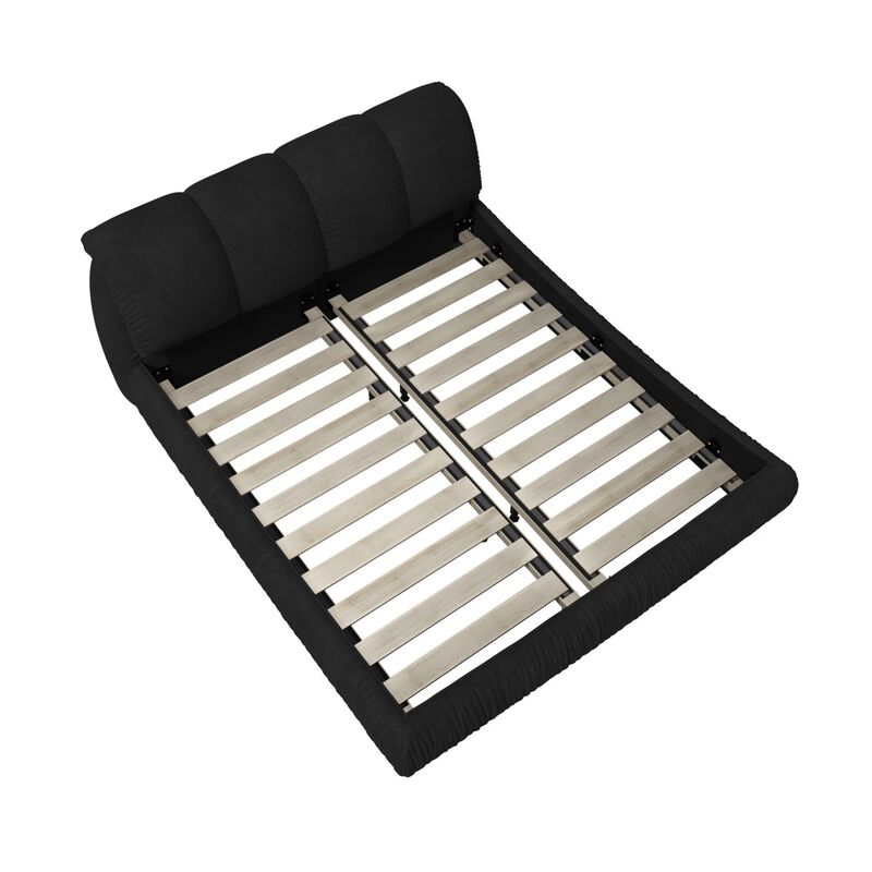 King Size Upholstered Platform Bed Frame with Oversized Padded Headboard, Solid Wood Frame image number 5