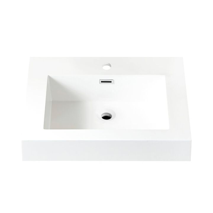 Vinnova Design Rectangular White Finish Composite Granite Stone Console Bathroom Vanity Sink