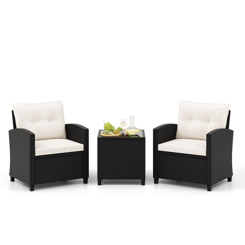 3 Pieces Patio Furniture Set with Tempered Glass Coffee Table image number 3
