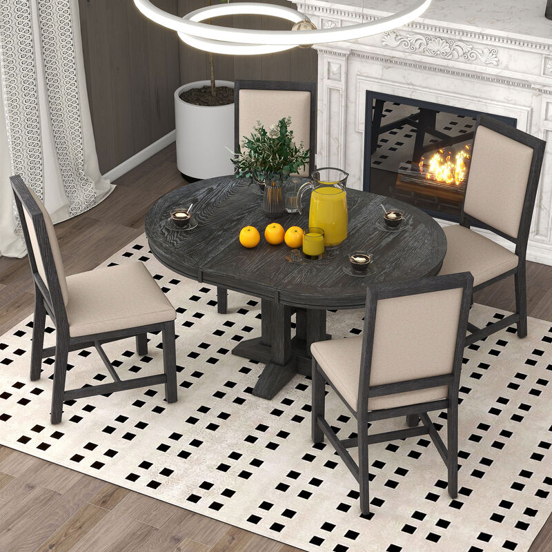 Merax 5-Piece Dining Set Extendable Round Table with Chairs