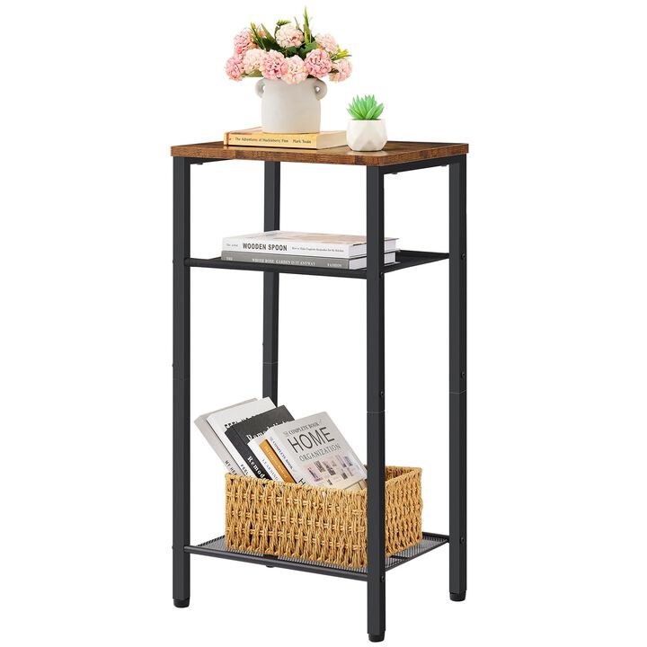 Hoctieon 3 Tier End Table, Telephone Table, Narrow Side Table with Storage, Nightstand for Small Spaces, Metal Frame, For Living