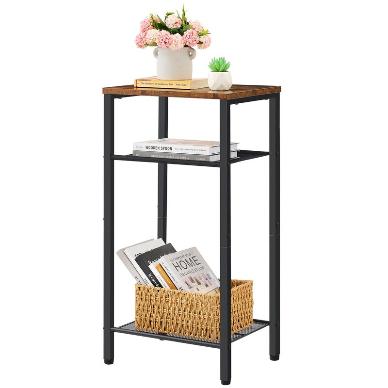 Hoctieon 3 Tier End Table, Telephone Table, Narrow Side Table with Storage, Nightstand for Small Spaces, Metal Frame, For Living