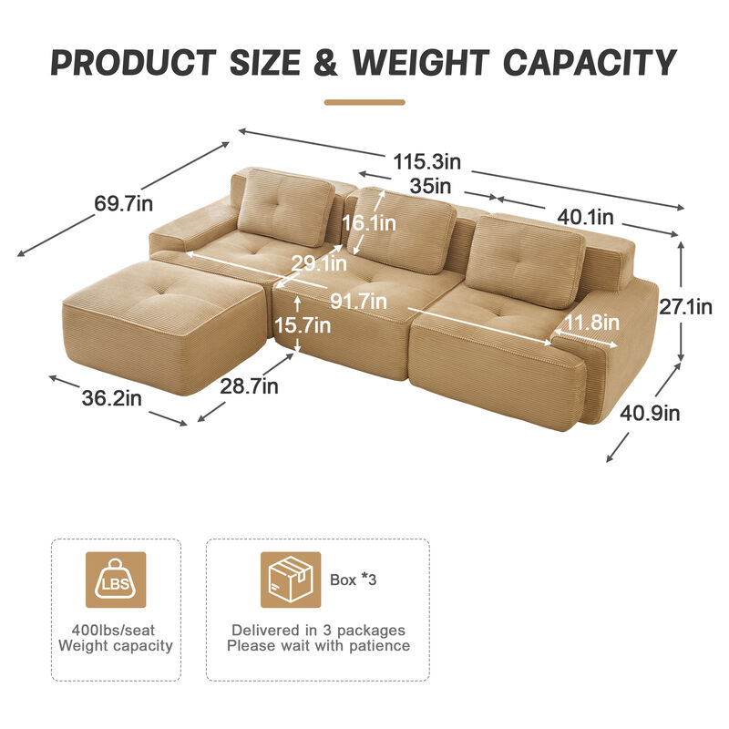 Jonvar 117" Modern L-Shaped Modular Sectional image number 7