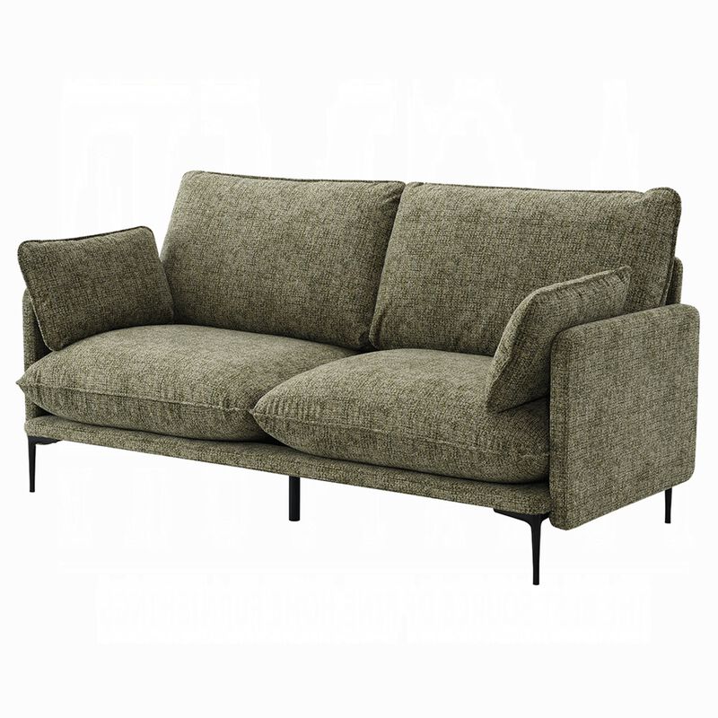 Dima Sofa with 2 Pillows, Green Chenille Upholstered Cushions, 75 Inch image number 5