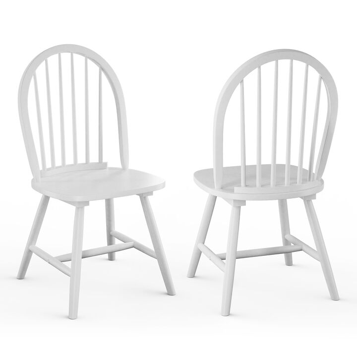 Set of 2 Vintage Windsor Wood Chair with Spindle Back for Dining Room-White