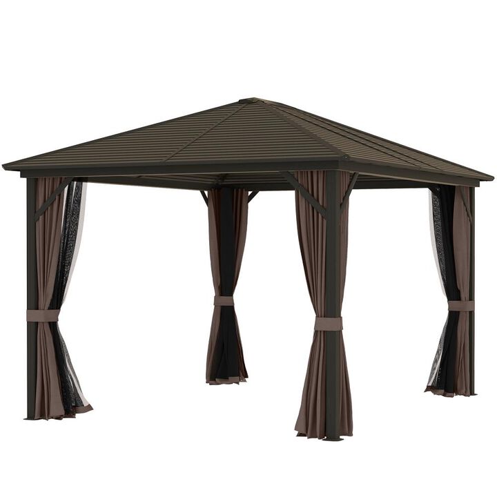 Hivvago 10x12 Patio Gazebo with Curtains, Netting & Metal Roof