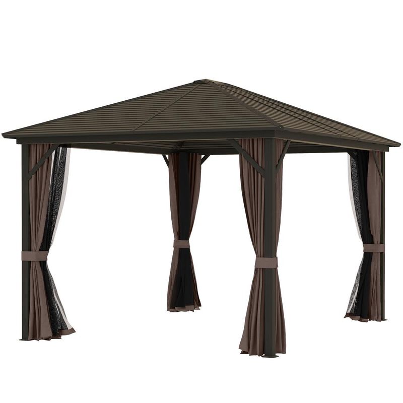 Hivvago 10x12 Patio Gazebo with Curtains, Netting & Metal Roof image number 0