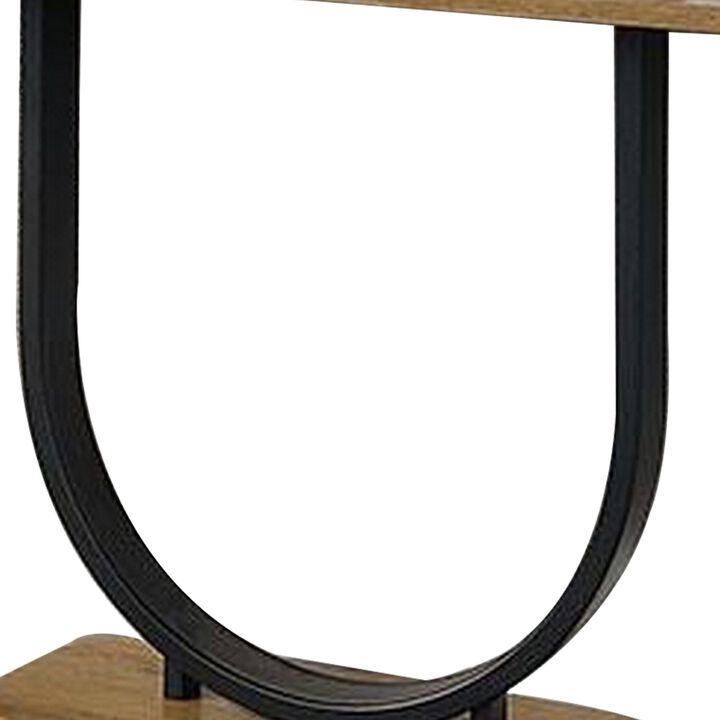Obin 47 Inch Sofa Table, Rustic Oak Brown MDF, Black U Shape Steel Base - Benzara