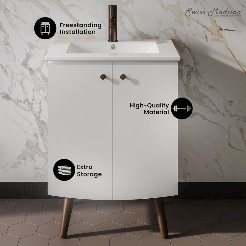 Manoir 24" Freestanding Bathroom Vanity in White with Sink Top image number 1