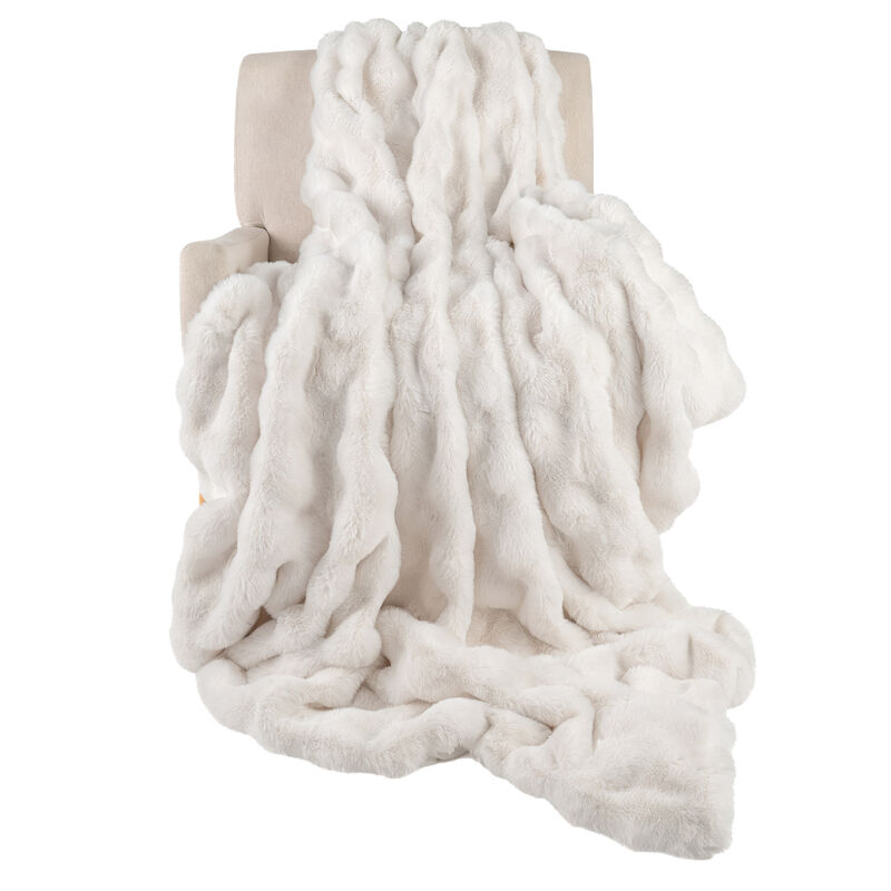 Fuzzy Plush Rabbit Fur Bubble Throw Blanket image number 3