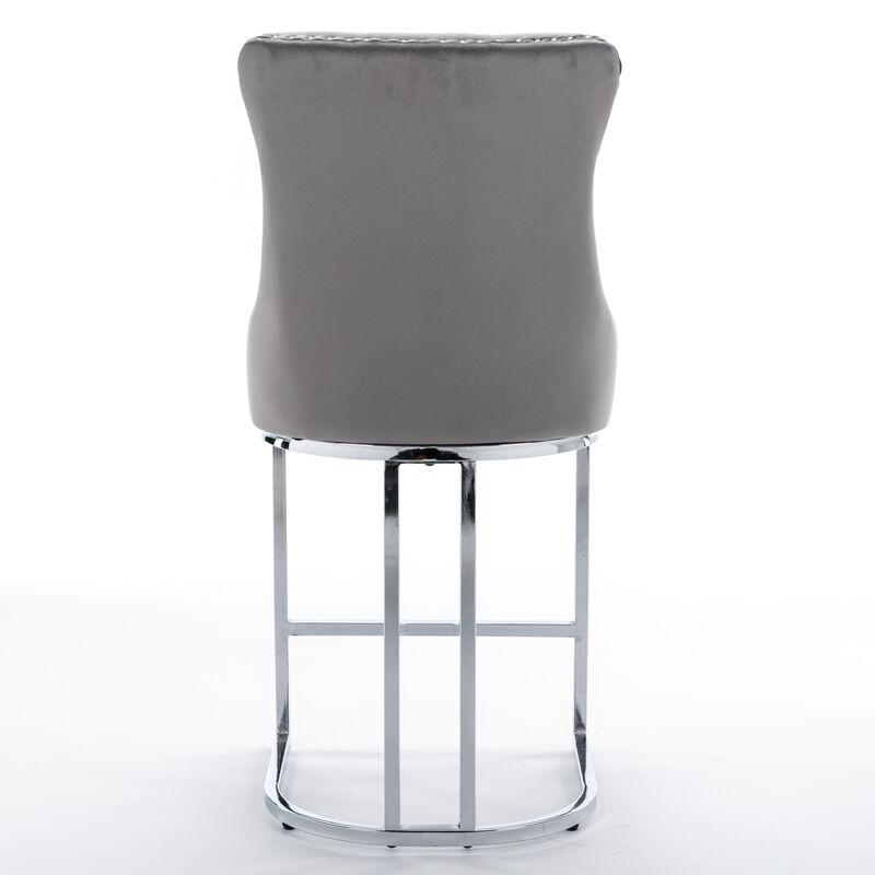 Streamdale Modern Gray Velvet Bar Stools Set Of 2 image number 6