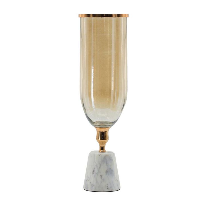 HomeRoots 19" Gold And White Glass And Marble Table Vase