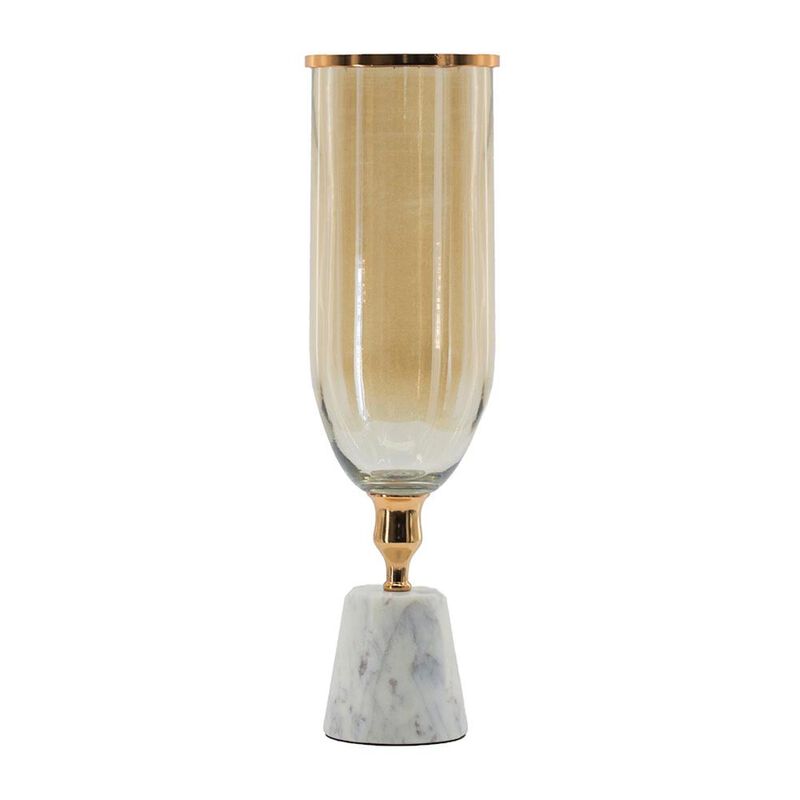 HomeRoots 19" Gold And White Glass And Marble Table Vase image number 0