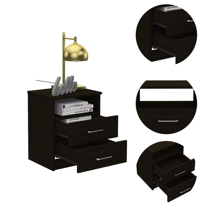 Streamdale Brookline 2-Drawer 1-Shelf Rectangle Nightstand Black Wengue