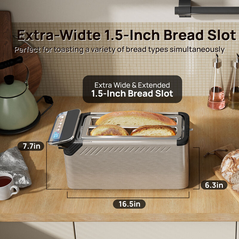 WHALLULTRA 4 Slice Long Slot Toaster, Touch Screen with Projection Display,1.5" Wide Slots, 5 Bread Types & 11 Shade Settings image number 4