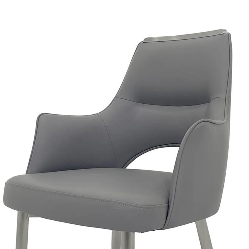 Dining Chair Set of 2, Open Back, Padded Gray Faux Leather, Chrome