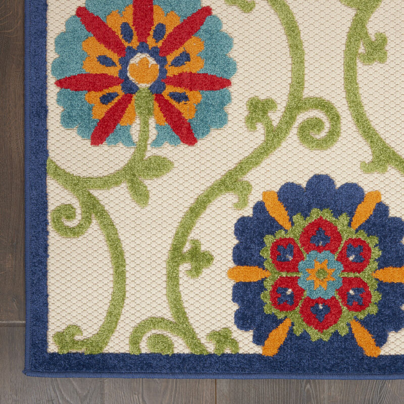 HomeRoots 6' X 9' Navy Blue Beige Green Blue And Red Floral Indoor Outdoor Area Rug image number 3