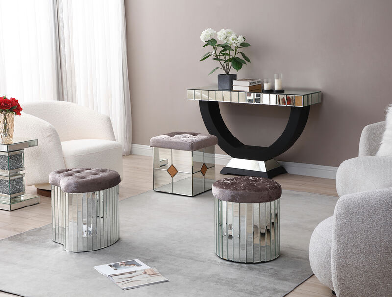 Decor Brownish Gray Heart Shape Velvet Upholstered Ottoman