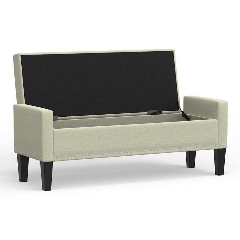 Rize Home 51.25 Storage Bench with Truncated Arms + Nailhead Trim - Beige image number 2