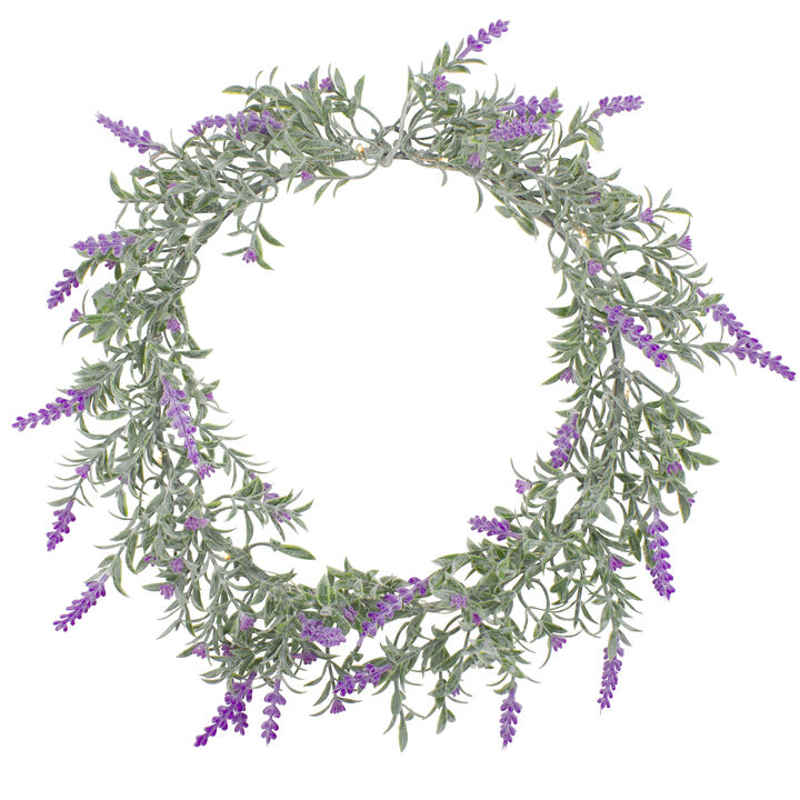Pre-Lit Battery Operated Pink Lavender Spring Wreath- 16" - White LED Lights