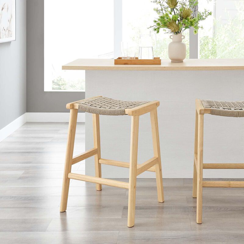 Modway Saoirse Woven Rope Wood Counter Stool - Set of 2 in Natural Natural image number 8