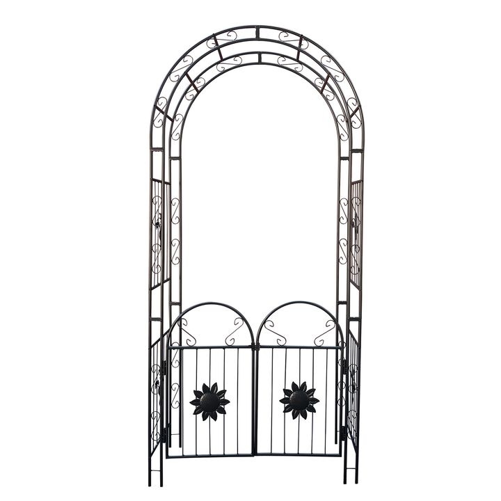 Outdoor Metal Garden Arch  with doors Garden Arbor Trellis Climbing Plants Support Arch