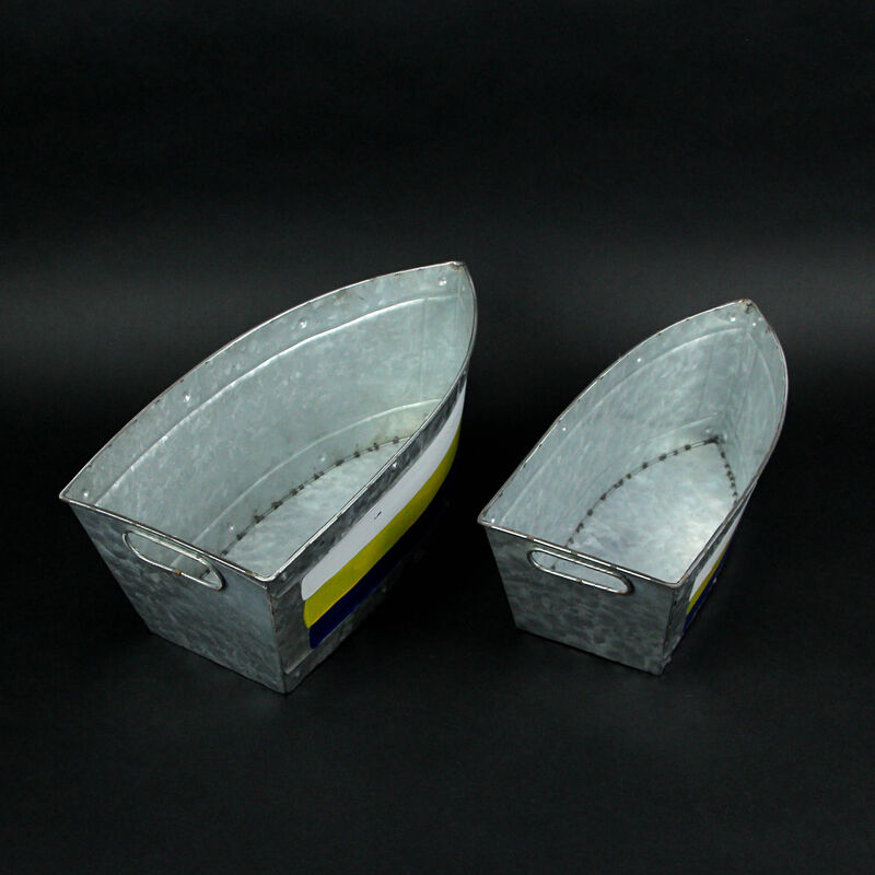 Set of 2 Galvanized Metal Boat Planter Flower Tub Indoor Outdoor Plant Pot image number 5