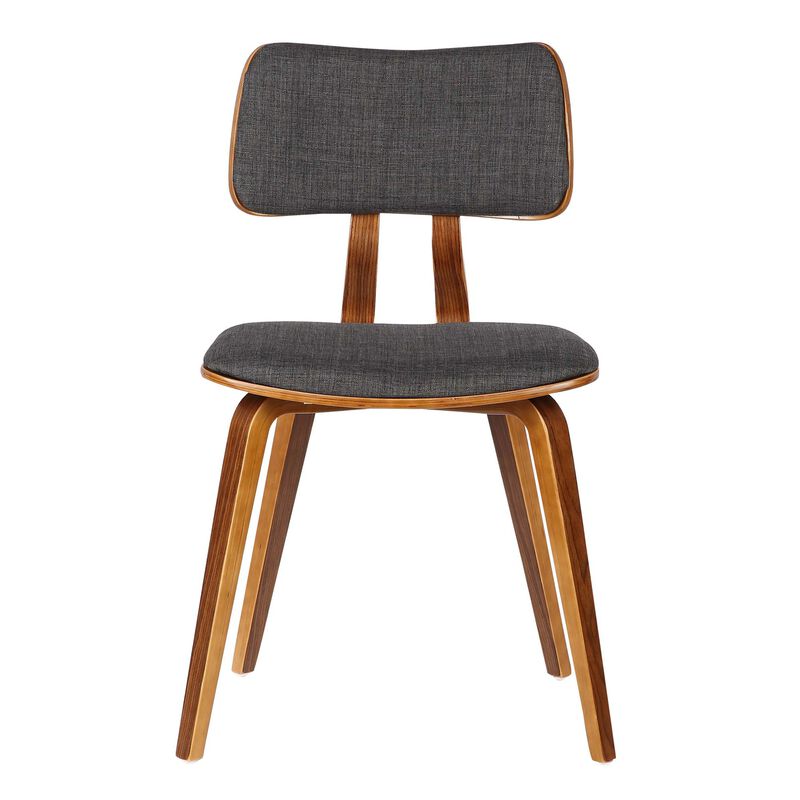 Fabric Upholstered Split Curved Back Wood Dining Chair, Brown and Dark Gray - Benzara