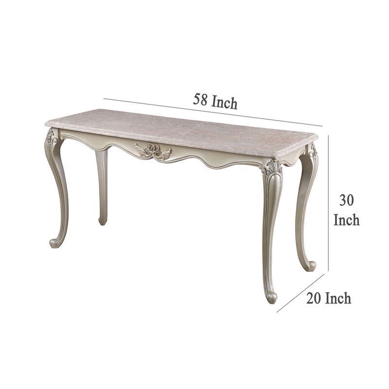 Kerra Console Table, Beige Marble, Classic Carved Champagne 58 Inch