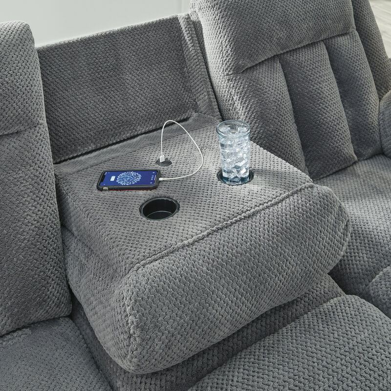 Greely Bend Power Reclining Sofa with Drop Down Table in Grey image number 3