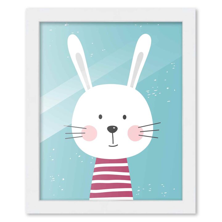 8x10 Framed Nursery Wall Adventure Girl Bunny Poster in White Wood Frame For Kid Bedroom or Playroom