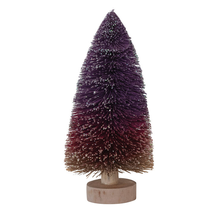 Bottle Brush Tree with Wood Base and Glitter, Purple Ombre
