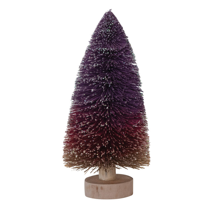 Bottle Brush Tree with Wood Base and Glitter, Purple Ombre image number 0