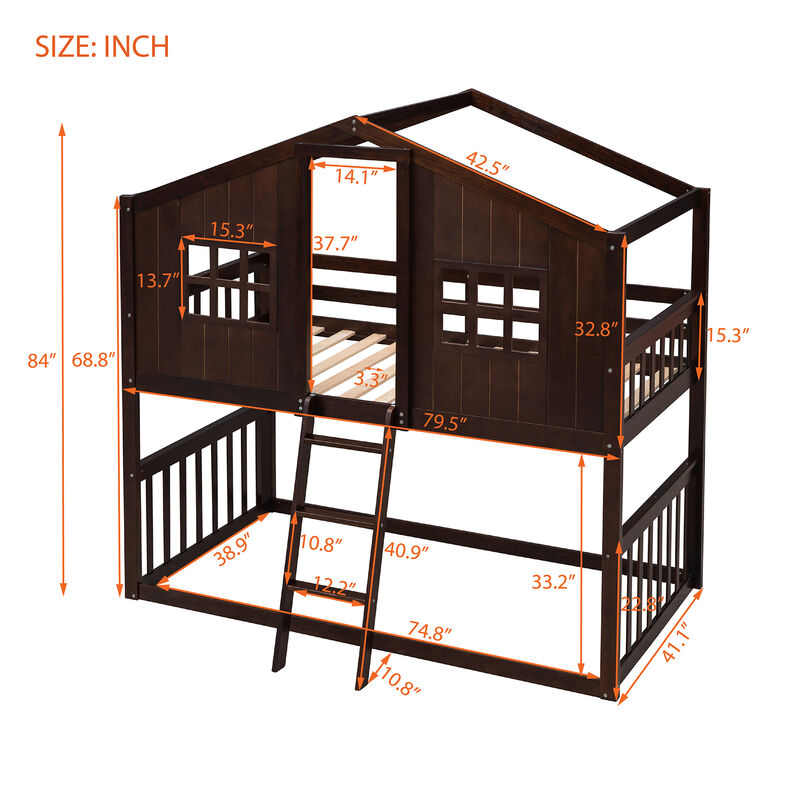 Merax twin Over Twin House Bunk Bed With Ladder