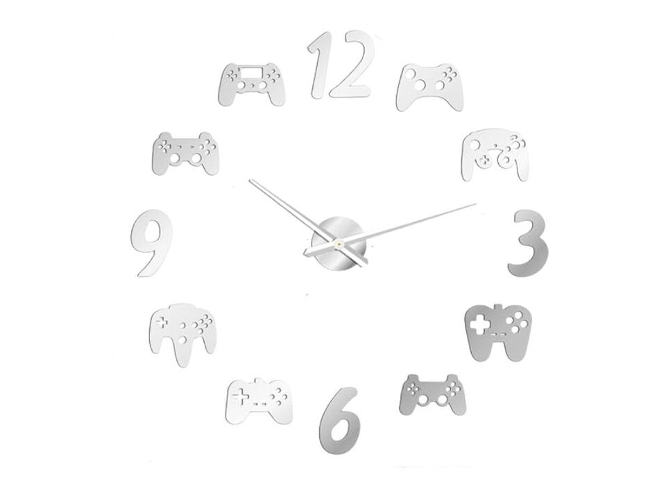 Video Game Controller DIY Frameless Giant Wall Clock Silver Modern